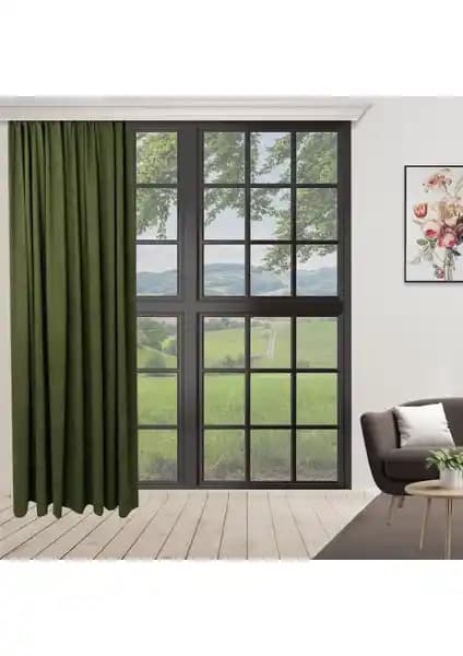 Perhal Tek Kanat Yeşil Renk Ada Pilesiz Fon Perde: Modern ve Dayanıklı Tasarım Çözümü