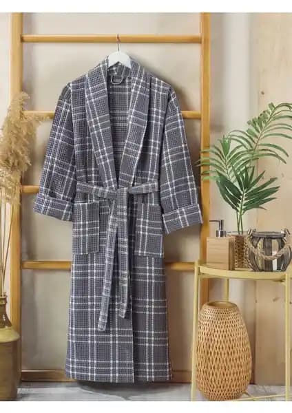 Philippus Yazlık Pike Ekose Erkek Şalyaka Bornoz Gri - Konfor ve Şıklığın Birleşimi