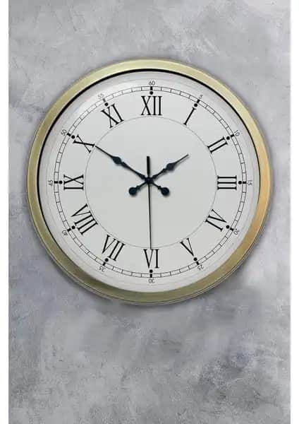 Platin Saat 40 cm Eskitme Metal Retro Duvar Saati Dekoratif ve Sessiz Tasarım