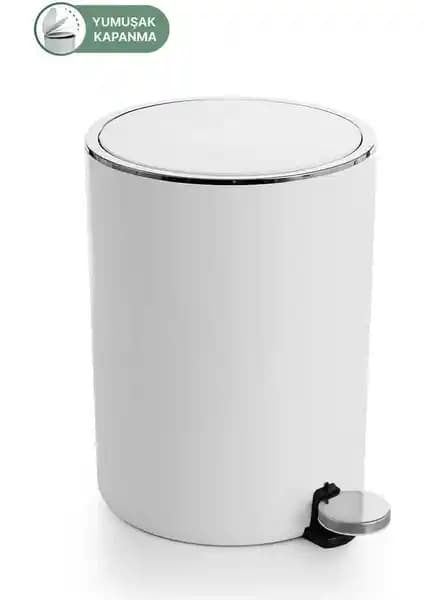 Primanova Lenox Pedallı Çöp Kovası Beyaz 5 Lt Modern ve Dayanıklı Tasarım