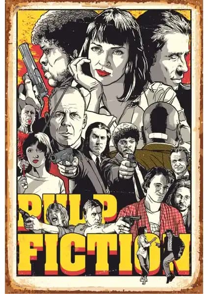 Pulp Fiction Retro Ahşap Poster ile Mekânınıza Vintage ve Şık Bir Dokunuş