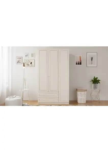 Rabi Mobilya Gold Country 3 Kapak 2 Çekmeceli Gardırop Modern Rustik Tasarım