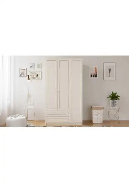 Rabi Mobilya Gold Country 3 Kapak 2 Çekmeceli Gardırop Modern Rustik Tasarım