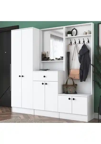 Rani P6 Modern Çekmeceli Aynalı Portmanto: Şık ve Fonksiyonel Depolama Çözümü