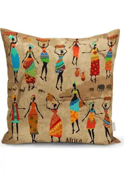 RealHomes Afrika Etnik Desenli Dijital Baskılı Yastık Kırlent Kılıfı Şık ve Dayanıklı Dekorasyon Ürünü