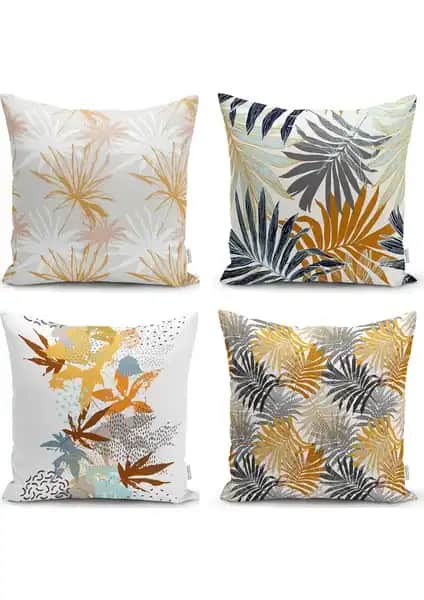 RealHomes Gold Tropik Yaprak Motifli Modern Yastık Kılıf Seti Dekorasyonun Şıklığını Artırır