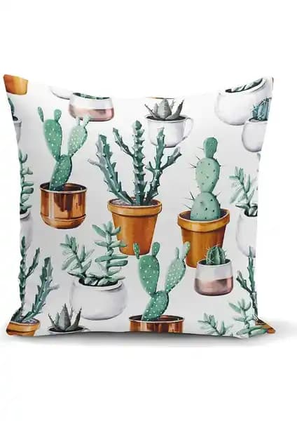 RealHomes Kaktüs Baskılı Dekoratif Dijital Kırlent Kılıfı Modern ve Dayanıklı Tasarım