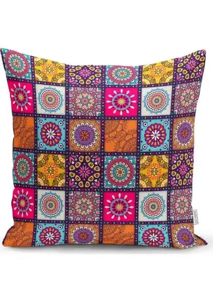 RealHomes Kareli Etnik Desenli Özel Tasarım Yastık Kırlent Kılıfı 43x43 cm şık ve dayanıklı