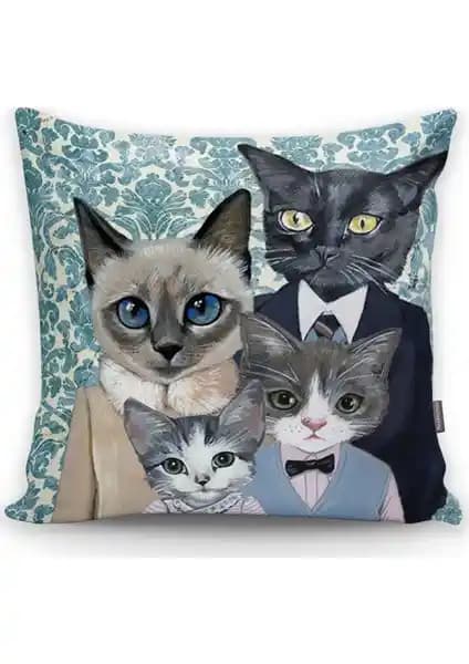 RealHomes Kedi Ailesi Desenli Yastık Kırlent Kılıfı Ev Dekorasyonunda Şıklık ve Dayanıklılık