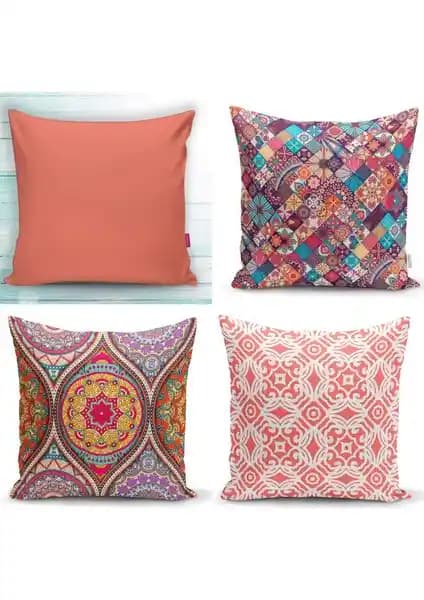 RealHomes Mercan Renkli 4'lü Dekoratif Kırlent Kılıfı Seti ile Şık ve Dayanıklı Ev Dekorasyonu