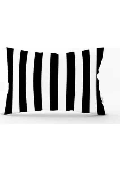 RealHomes Siyah Beyaz Çizgili Dekoratif Dikdörtgen Yastık Kılıfı 35x55 cm Modern ve Şık Tasarım