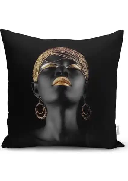RealHomes Siyahi Kadın Temalı Modern Dekoratif Yastık Kılıfı 43x43 cm uzun ömürlü ve şık tasarım