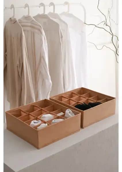 Rek Home 2 Adet 12 Bölmeli Bej Çekmece İçİ Düzenleyici Organizatörleri