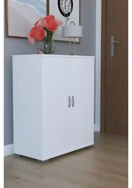 Remaks 2 Kapaklı 4 Raflı Ayakkabılık Çok Amaçlı Dolap Beyaz Modern ve Şık Tasarım