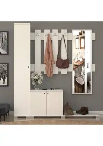 Remaks Akasya Vestiyer Portmanto Takımı Beyaz Modern Giriş Düzenleyici Çözüm