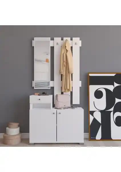 Remaks Orkide Vestiyer Portmanto Takımı Beyaz Modern ve Güvenilir Antre Çözümü