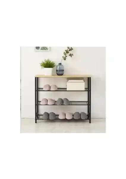 RetoDesign Siyah Çok Amaçlı Metal Raf ve Ayakkabı Rafı Modern ve Kullanışlı Tasarım