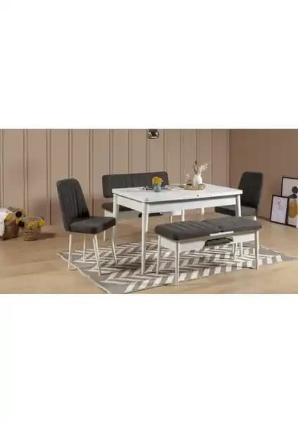 Reysa Mobilya SEMBOL EXTRA Masa Takımı Beyaz Antrasit Modern Tasarım