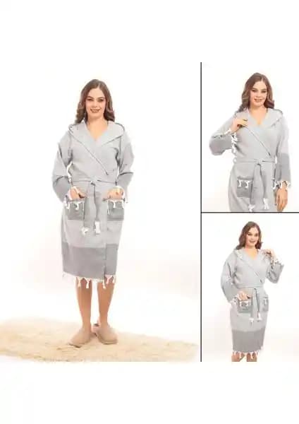 Rozet Tekstil Hürrem Püsküllü Kapüşonlu Banyo ve Plaj Bornozu 75-90 Karakter