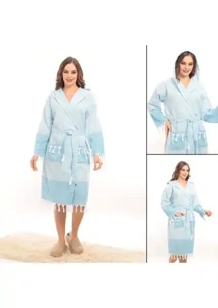 Rozet Tekstil Hürrem Püsküllü Kapüşonlu Bornoz Unisex Şık ve Fonksiyonel Tasarım