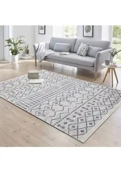 Saraz Halı Bohem Serisi Çift Taraflı Pamuklu Gri Kilim Modern ve Şık Tasarım