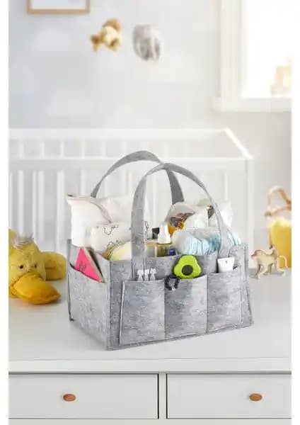 Serstil Keçe Anne Bebek Bakım Çantası Düzenleyici Organizer Gri - Pratik ve Şık Bebek Eşyası Düzenleyici