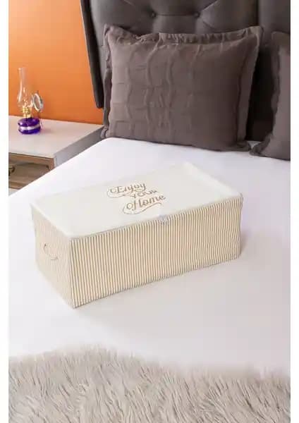 Serstil Küçük Boy Baskı Detaylı Bej Çizgili Hurç: Fonksiyonel ve Estetik Depolama Çözümü