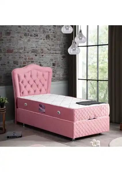 Setay Camelli İkili Tek Kişilik Yatak Başlığı ve Baza Seti Pembe Modern Tasarım ve Kolay Kurulum