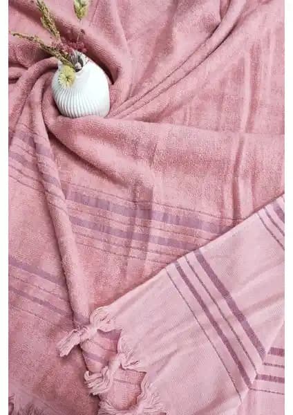 Sevim Tek Yüzlü Pamuk Havlu Peştemal Gül Kurusu Modern ve Çok Yönlü Tasarım