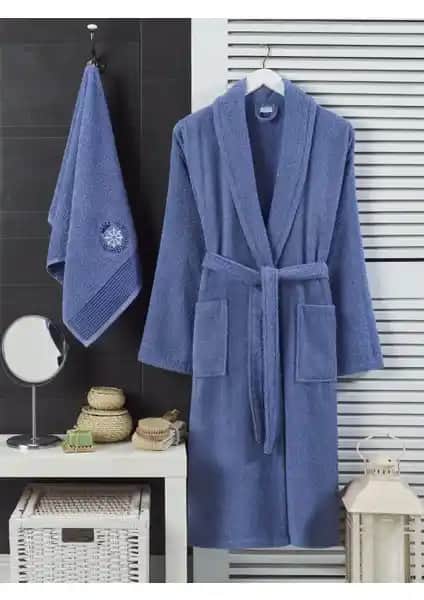 Şilay Home Lacivert Havlulu Bornoz 2'li Set Konfor ve Şıklık Sunar