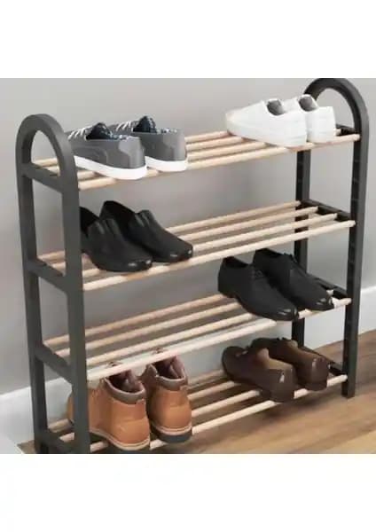 Sinbo Siyah Ahşap Çubuklu 4 Katlı Masif Ayakkabılık: Şık ve Pratik Depolama Çözümü