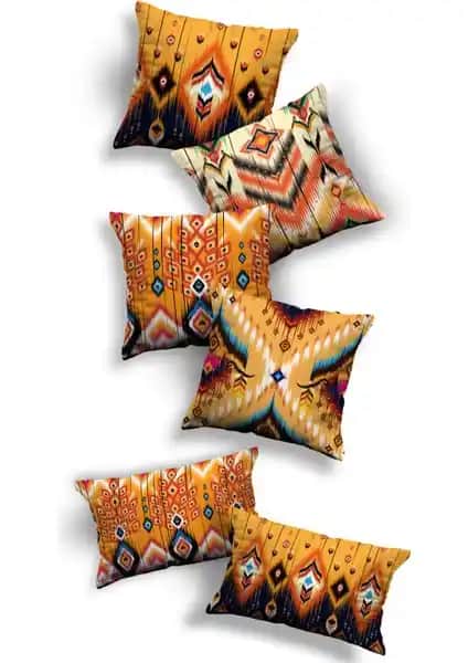 Sk Home Özel Tasarım Premium Dekoratif Kırlent Kılıfı Seti 6'lı Dörtlü ve İki Dikdörtgen