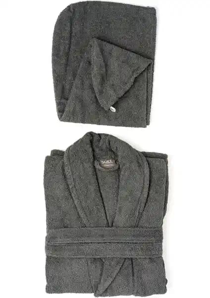 Soley Mayda Serisi %100 Pamuklu Kadın Bornoz ve Saç Bonesi Seti