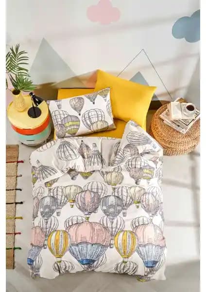 Tabu Home Kapadokya Balon Temalı Tek Kişilik Nevresim Takımı Yatak Odası Dekorasyonu