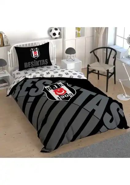Taç Beşiktaş Siyah Logo Tek Kişilik Nevresim Takımı Yatak Dekorasyonu ve Konforu