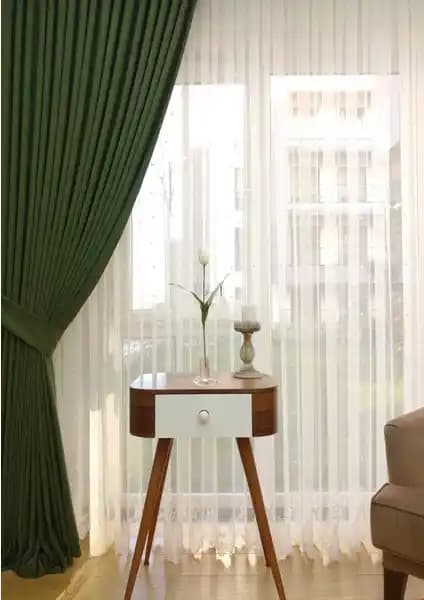 Taç Çimen Yeşili Petek Kadife Dokulu Fon Perde: Estetik ve Dayanıklılık Sunan Modern Tasarım