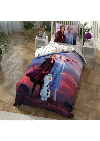 Taç Disney Frozen 2 Elsa ve Anna Temalı Tek Kişilik Pamuklu Nevresim Takımı