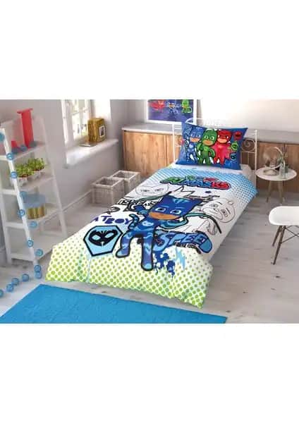 Taç Lisanslı Pj Masks Çocuk Nevresim Takımı Yüksek Kalite ve Renkli Tasarım