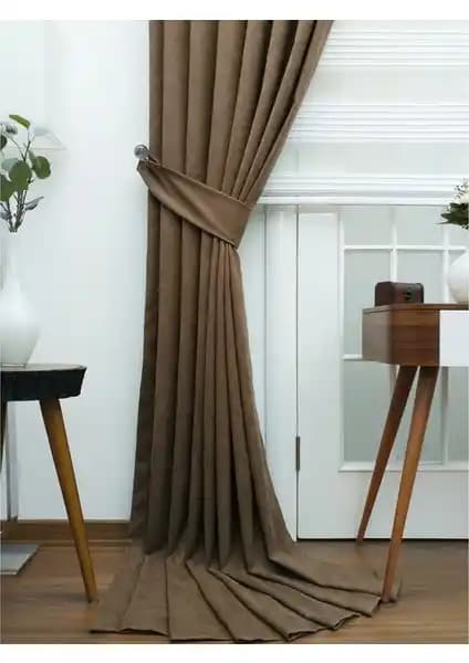 Taç Pileli Fon Perde Soft Kumaş Kahve 60x260 cm - Şık ve Kullanışlı Ev Dekorasyonu Ürünü