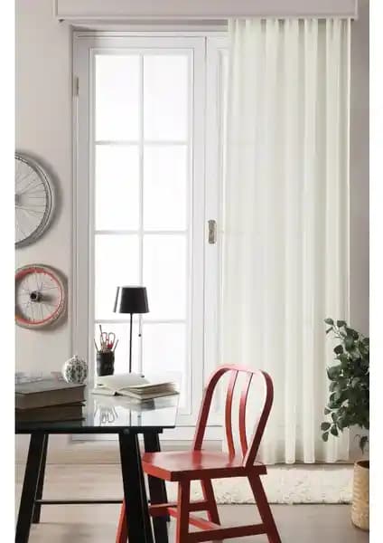Taç Şantuk Tül Perde Ekstraforlu Düz Dikiş Ekru Renkli Modern ve Dayanıklı Tasarım