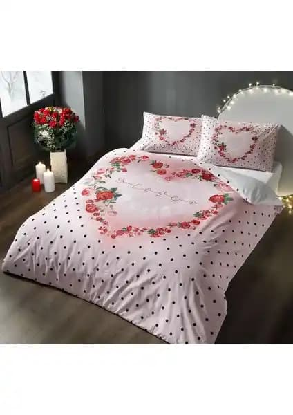 Taç Sevgililer Günü Glow Parlayan Çift Kişilik Nevresim Takımı Pembe