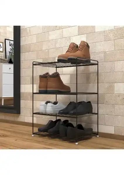 Tekno-tel 4 Katlı Metal Ayakkabılık Siyaha Modern ve Dayanıklı Depolama Ünitesi