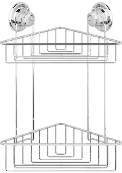 Tekno-tel Vakumlu 2 Katlı Krom Banyo Köşe Rafı Modern ve Kolay Kullanım İçin