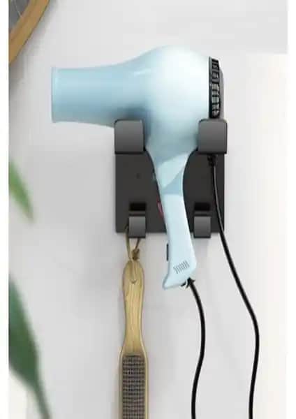 Thorqtech Siyah Saç Kurutma Makinesi Tutacağı Modern ve Dayanıklı Banyo Aksesuarı