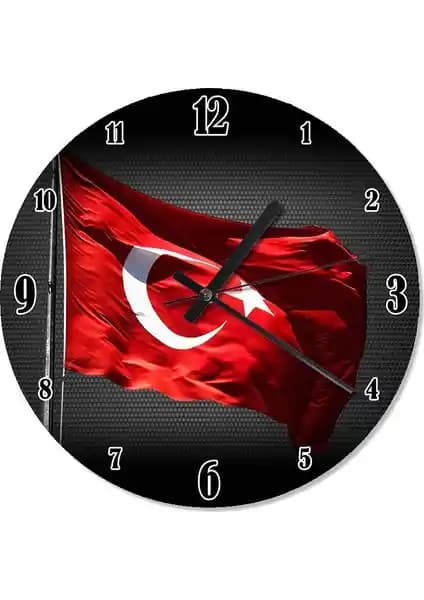 Türk Bayrağı Temalı Duvar Saati: Şık ve Dayanıklı Ahşap Dekorasyon Ürünü