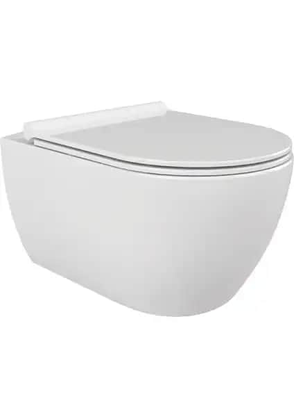 Turkuaz City Rimless Asma Klozet ve PP Yavaş Kapanan Kapak Modern Banyo Tasarımı