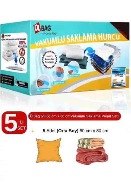 Ülbag 5'li Vakumlu Poşet Seti ile Eşyalarınızı Hızlı ve Güvenli Şekilde Sıkıştırın