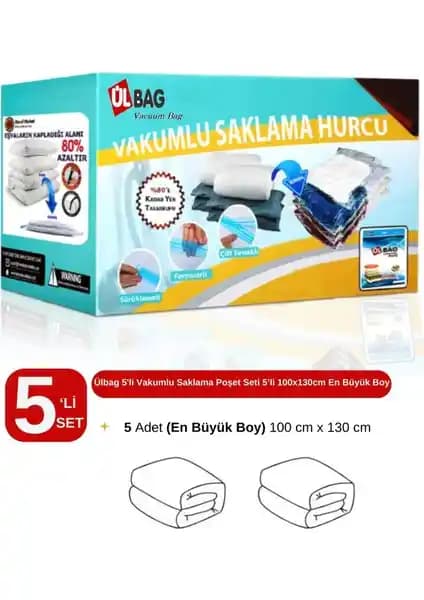Ülbag 5'li Vakumlu Poşet Seti ile Hacimli Eşyalarınızı Güvenle ve Pratik Şekilde Saklayın
