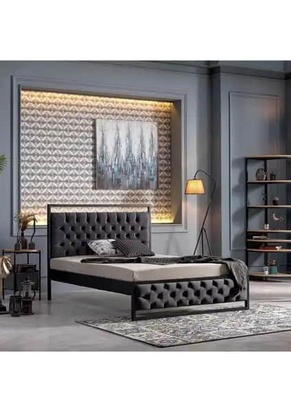 Unimet Mithra Siyah Metal Çift Kişilik Karyola Modern ve Dayanıklı Tasarım