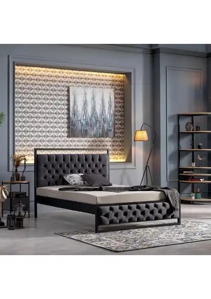 Unimet Mithra Siyah Metal Çift Kişilik Karyola Modern ve Dayanıklı Tasarım